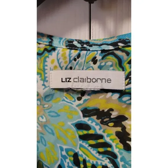 Liz Claiborne Blue & Green Paisley Floral Pleated V-Neck Tunic Top Size XXL - Picture 6 of 6